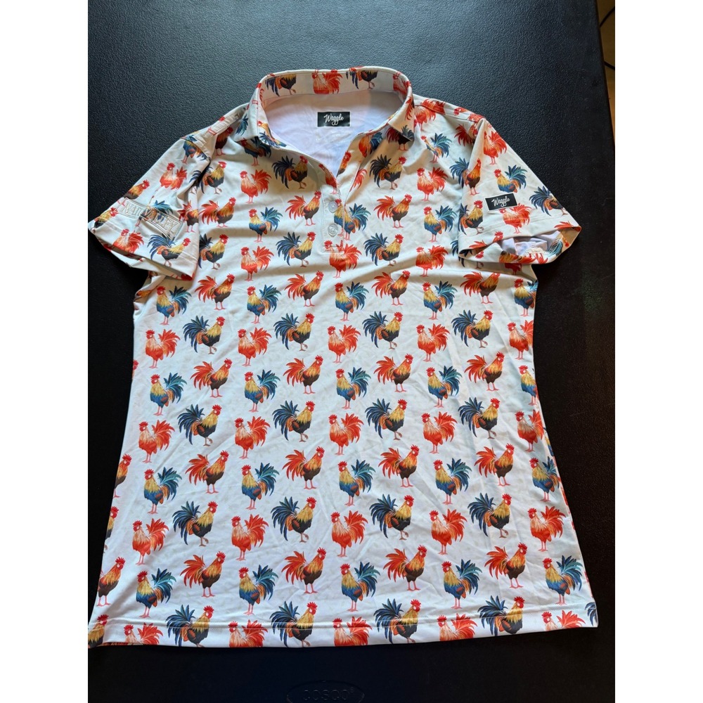 Waggle Golf Polo Shirt Womens Large Rooster Print Nature Valley Short Sleeve L